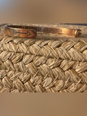 Gold Tone Arrow Cuff Bracelet - Inspirational Script